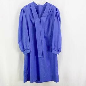 Vintage Blue Long Sleeve Pleated Dotted Dress